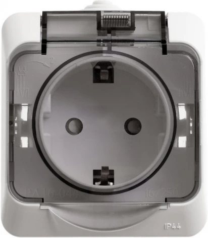 Розетка накладная с заземлением, шторками и крышкой (белый) IP44 Systeme Electric Этюд PA16-044B