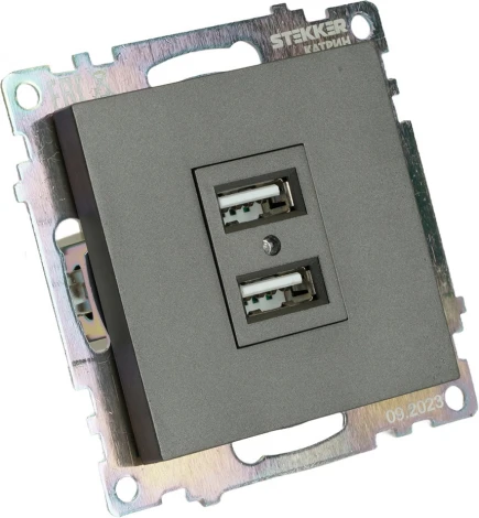 Розетка с USBх2 (графит) Stekker Катрин 49422