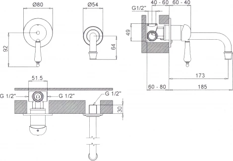 Смеситель Margaroli Classica RU1002AA01CR С ВНУТРЕННЕЙ ЧАСТЬЮ