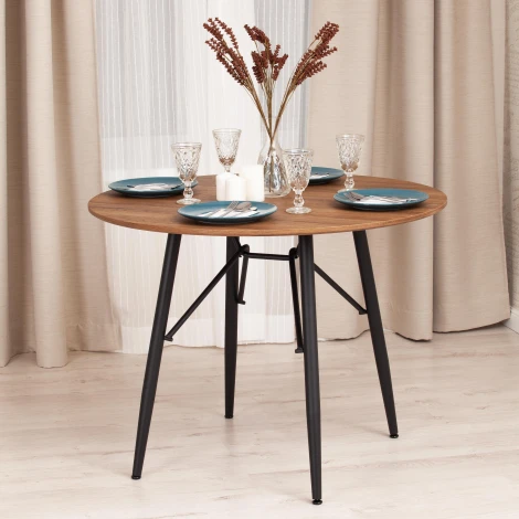 Стол RUSTO (mod. 283) МДФ/металл, D100 х 75 см, Black (Черный) / Walnut (Орех) 10 Tetchair 15520