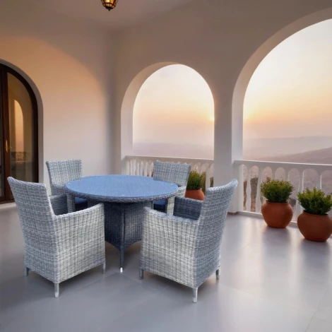 Комплект плетеной мебели AM-395C/T395 Grey (4+1) Afina