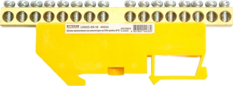 Шина заземления на изоляторе на DIN-рейку 16 выводов (желтый) Stekker 49550