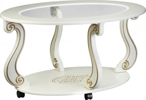 Стол журнальный Овация (С) на колесах слоновая кость/золото Mebelik арт.006754