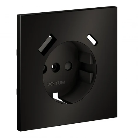 Накладка для розетки с заземлением и защитными шторками с USB A+C (антрацит) Voltum S70 Metal VLSM001012