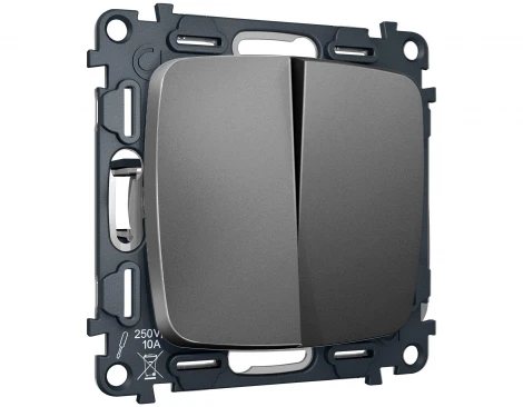 Комплект механизма двухклавишного перекрестного выключателя встраиваемый (антрацит серый) Ambrella Volt QUANT MO653030