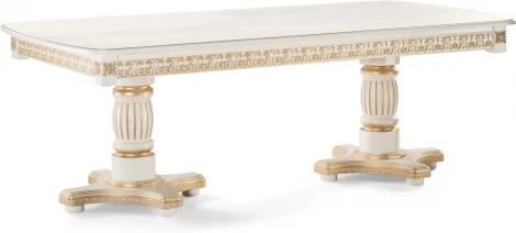 Стол деревянный Woodville Морнит 220(320)х110 слоновая кость / золото