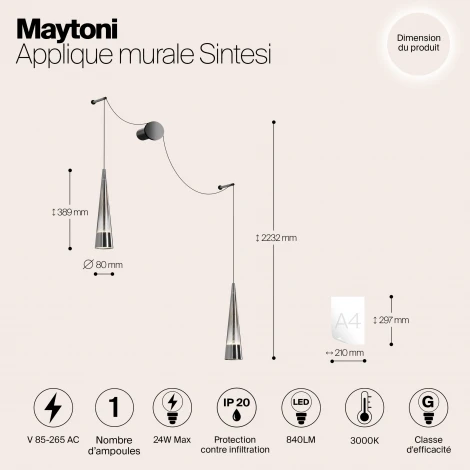 Настенный светильник Sintesi P090WL-L24CH3K Maytoni (LED)