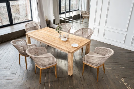 Обеденная группа на 6 персон, стулья Марсель, роуп бежевый 4SIS Мадейра MAD-CM6T1-7-SET beige