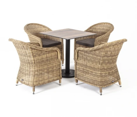 Обеденная группа на 4 персоны, стулья соломенные 4SIS Каффе KCR4T1-5-SET