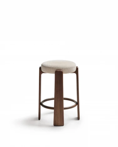Granite Барный табурет из бежевого шенилла и массива ясеня в отделке орех 75 см La Forma (ex Julia Grup) 420263