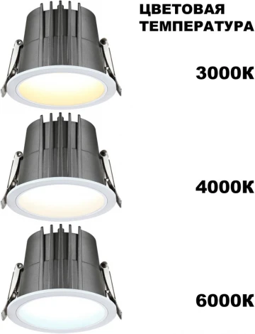 Светильник встраиваемый Novotech Lang 359426 белый с переключателем цв. температуры IP65 LED 15W 220V 3000К\4000К\6000К (круглые)