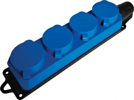 Розетка четверная с заземлением и крышкой (синий) Stekker Одри 49402