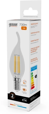Лампочка светодиодная филаментная Gauss Filament Elementary 42112 Свеча на ветру 12W 730lm 2700К Е14 LED