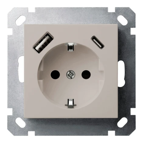 Розетка со шторками с USB Type A+С (тауп soft touch) Jasmart G-Classic G5501USB-25T