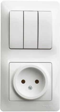 Розетка встраиваемая без заземления с трехклавишным выключателем (белый) Systeme Electric GSL000176