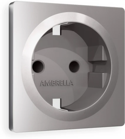 Лицевая панель Ambrella Volt ALFA (Сталь матовый) для электрической розетки с заземлением и шторками QUANT AP5070