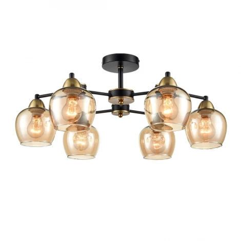 Потолочная люстра на штанге Lumion Landa 8249/6C черный/античное золото/янтарный, металл/стекло Е27 6*60W 220V