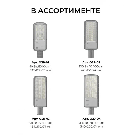 Уличный консольный светильник светодиодный 50Вт 5000лм 5000К IP66 КСС "Ш" серый OGM O29-01
