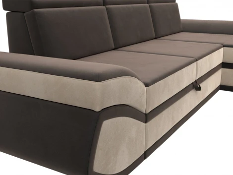 Диван угловой Лига-032 правый угол (Коричневый,Бежевый/Велюр) Лига Диванов арт.121646