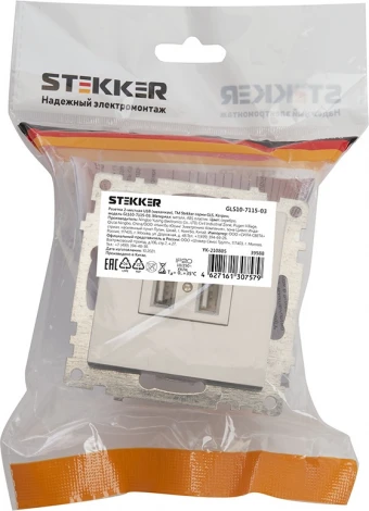 Розетка с USBх2 (серебро) Stekker Катрин 39588