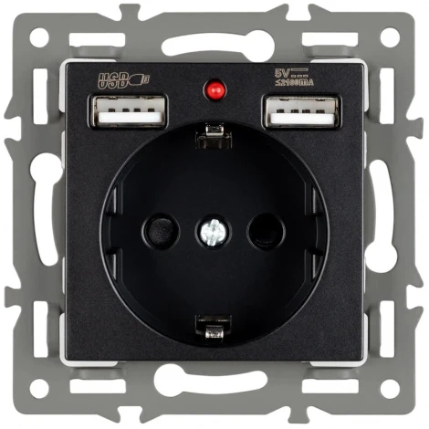 Механизм розетки с USB зарядкой SCT-MUAA-PL-BK (250V, 16A) (Arlight) 043734