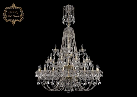 Подвесная большая люстра Art Classic 11.21 11.21.20+10+5.400.3d.XL-160.Gd.Sp (220V, хрусталь, на цепи, подсвечник, свеча)