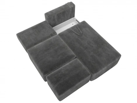 Диван угловой модульный с пуфом Лига-060 НПБ угол универсальный (ЛДСП,Брус,Фанера/Пластик/Велюр/Серый) Лига Диванов 129682