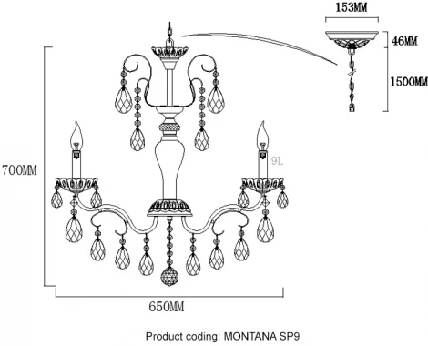 Подвесная люстра Crystal Lux MONTANA SP9 (220V, подвески, на цепи, подсвечник, свеча)