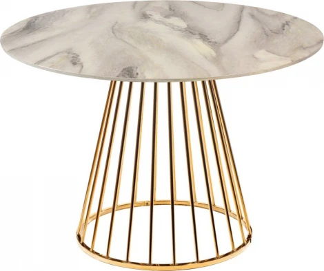 Стол Liverpool диам.100см, керамогранит белый мрамор с золотистыми ножками Bradex Home арт.FR 1059