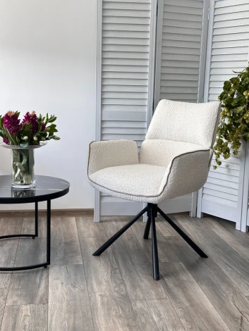 Стул M-City VIRS 360 град. поворот. с возвратом, EDELWEISS#1 белый, букле/ JC531-7 беж/ Черный