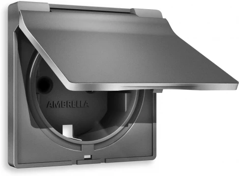 Лицевая панель Ambrella Volt ALFA (Антрацит серый) для электрической розетки с заземлением со шторками и крышкой IP44 QUANT AP6580