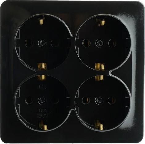 Розетка 4-х местная с заземлением (черный) Stekker София 49322