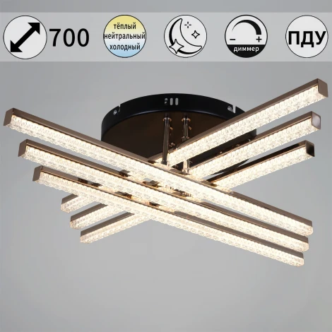 Потолочная люстра светодиодная с пультом с регулировкой цветовой температуры, яркости и ночным режимом Reluce 86090-0.3-06A BK+FG