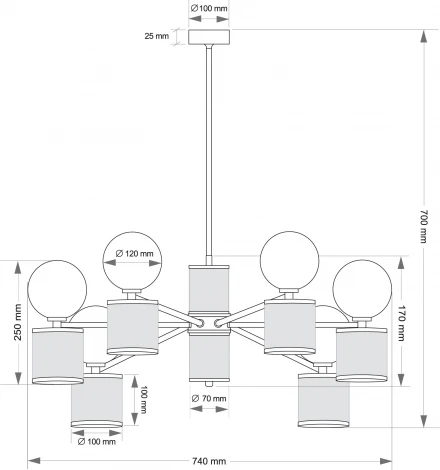 Потолочная люстра на штанге Kutek Erba ERB-ZW-6(ZM/3)BT (220V, шарики)
