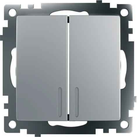 Выключатель двухклавишный с подсветкой (серебро) Stekker Катрин 39579