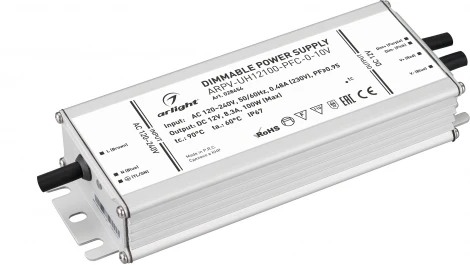 Блок питания ARPV-UH12100-PFC-0-10V (12V, 8.3A, 100W) (Arlight, IP67 Металл, 7 лет) 028454