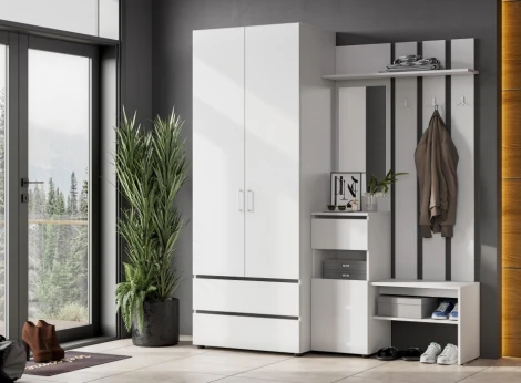 Прихожая Woodville Валенсия комплектация 1 белый текстурный