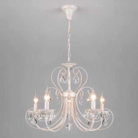 Подвесная люстра Eurosvet 3305 3305/5 белый с золотом / прозрачный хрусталь (220V, хрусталь Strotskis, на цепи, подсвечник, свеча)