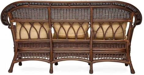 КОМПЛЕКТ для отдыха "MICHELLE" (стол со стеклом+ диван + 2 кресла подушки) Pecan Washed (античн. орех), Ткань рубчик, цвет кремовый Tetchair MICHELLE 9451