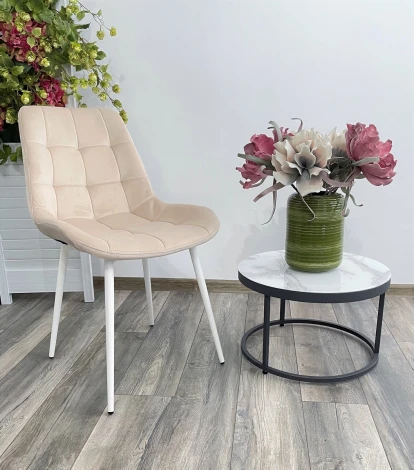 Обеденный стул M-City ХОФМАН, цвет бежевый #H06, велюр / белый каркас 4 шт./1 к