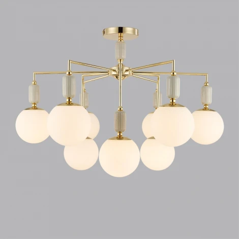 Потолочная люстра на штанге Lumion Vivien 6580/9C французское золото, серый/белый металл, керамика/стекло E14 9*40W 220V