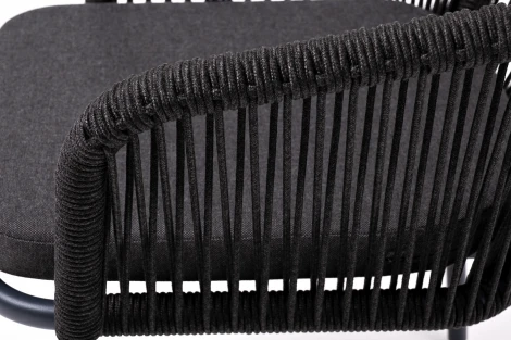 "Марсель" стул плетеный из роупа, каркас алюминий темно-серый (RAL7024) муар, роуп темно-серый круглый, ткань темно-серая 027 4SIS арт.УТ-00006986