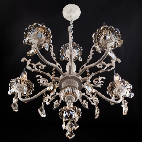 Подвесная люстра Eurosvet 3281 3281/5 белый с золотом / тонированный хрусталь (220V, хрусталь Strotskis, на цепи, подсвечник, свеча)