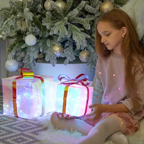 Светильник декоративный «Коробки с подарками», с USB проводом, 300 светодиодов, цвет корпуса радужный (Набор из 3штук) Uniel ULD-R509 USB GIFTBOX SET