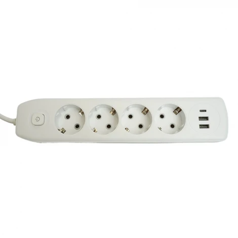 Удлинитель 4-х местный 2хUSB Type A+C 3 метра (белый) Stekker Home 49978