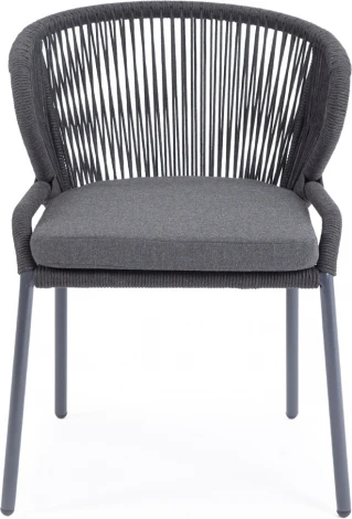 "Милан" стул плетеный из роупа, каркас алюминий темно-серый (RAL7024) муар, роуп темно-серый круглый, ткань темно-серая 027 4SIS арт.УТ-00006819