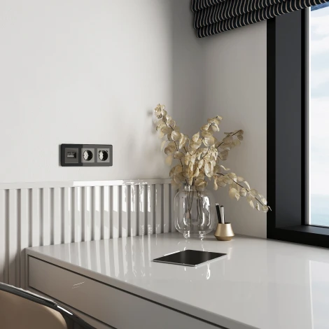 Накладка для двойной розетки Еthernet RJ-45 (графит акрил) Werkel W1191144 (a064099)