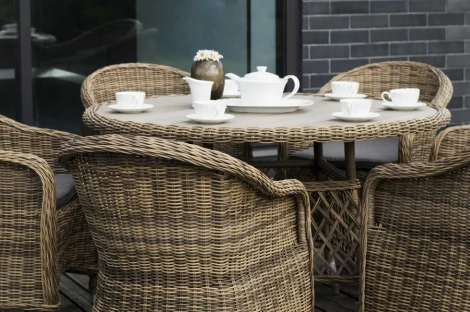 Плетеное кресло из искусственного ротанга, цвет соломенный с серой подушкой 4SIS Равенна YH-C1103W