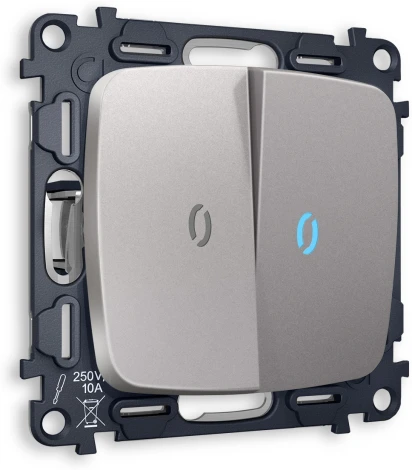 Комплект механизма Ambrella Volt 2-клавишного проходного выключателя с подсветкой 10000K OMEGA MO504040 Сталь матовый QUANT