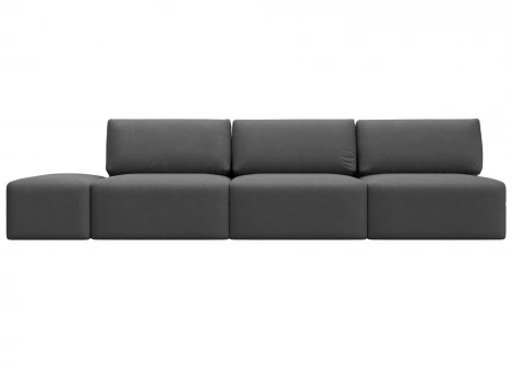 Диван прямой модульный с пуфом Лига-060 НПБ Лонг (ЛДСП,Брус,Фанера/Пластик/Замша/Серый) Лига Диванов 129486